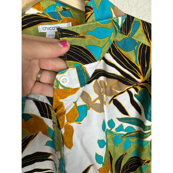 Chico's Women's Button down shirt Stretch Palms 3/4 sleeves colorful Size 18 - Picture 11 of 13